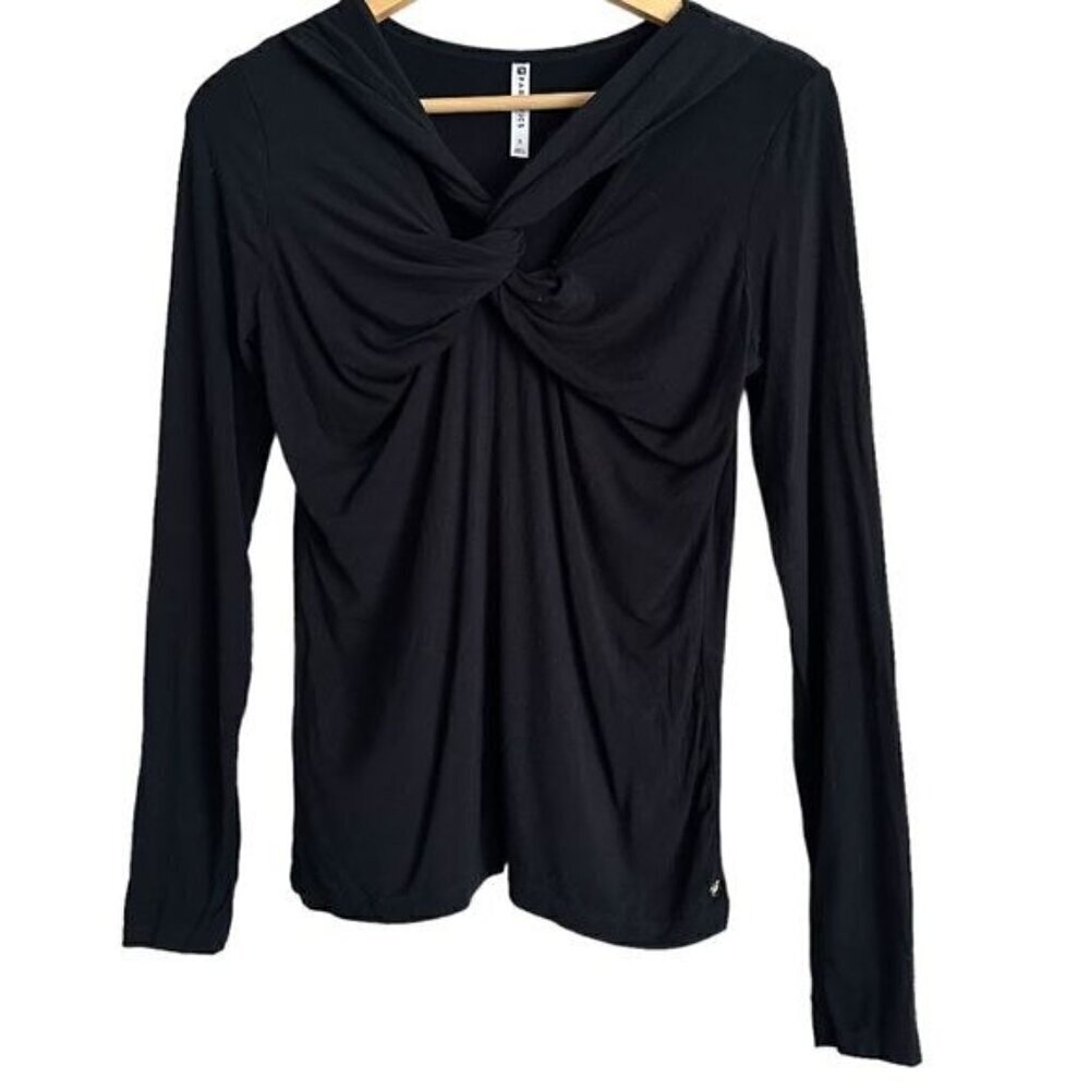 fabletics black long sleeve front twist blouse size small